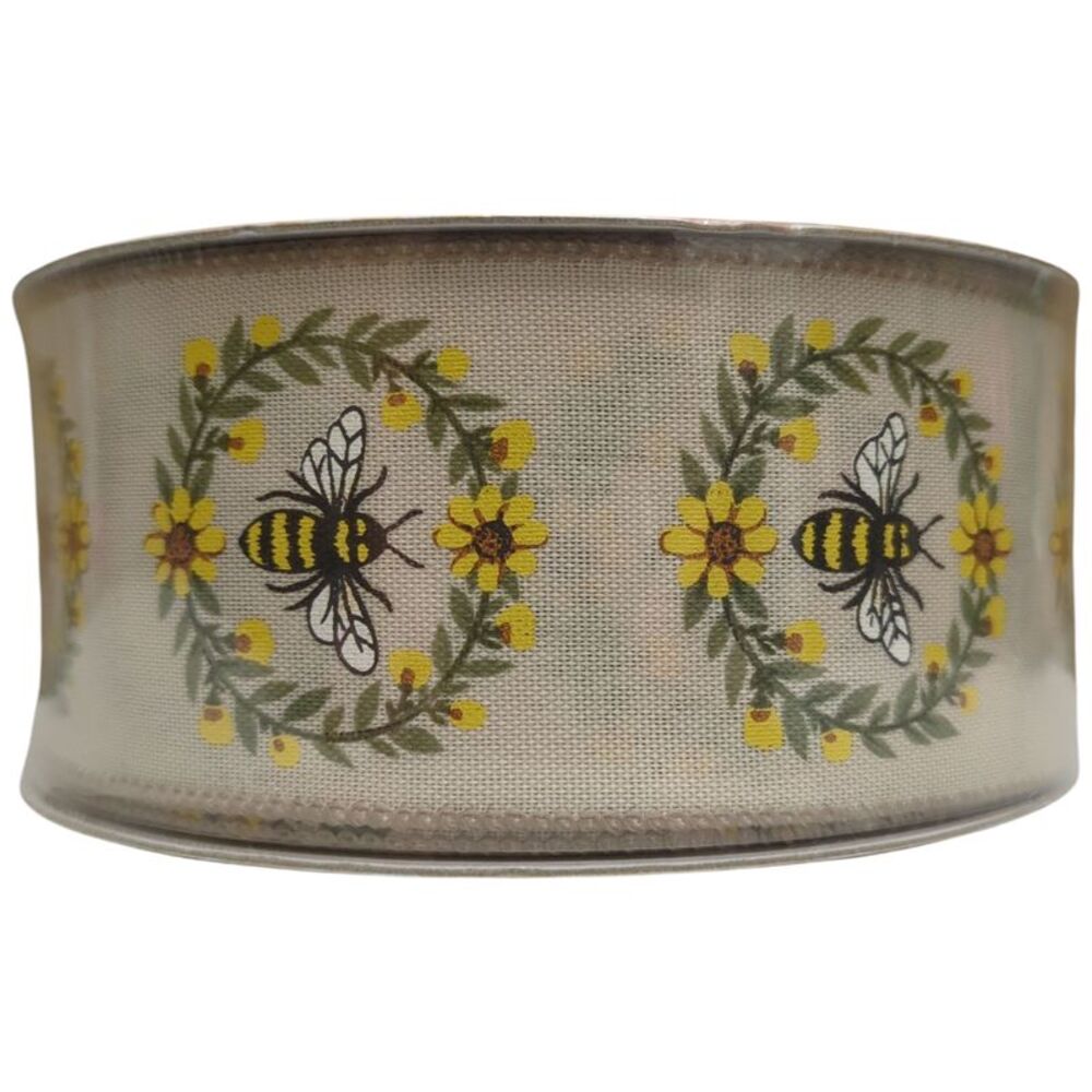 Member's Mark Premium Wired Edge Spring Ribbon, 2.5"x50Yds - Bees